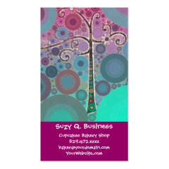 Funky Colorful Scroll Tree Circles Bubbles Pop Art Business Card Template