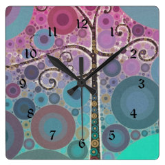 Funky Colorful Scroll Tree Circles Bubbles Pop Art Clocks