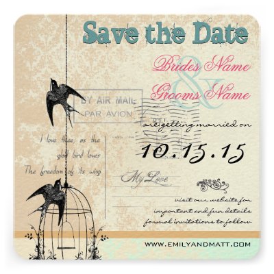 Funky Coral Damask Bird Cage Wedding Save the Date Invitations