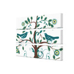 Funky Cute Teal  Vintage Love Birds Swirly Tree Gallery Wrap Canvas