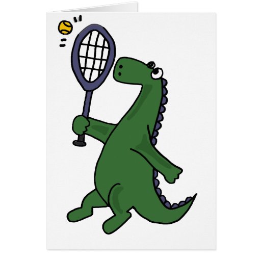 Funky Dinosaur Playing Tennis Cartoon Card Zazzle