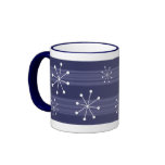 Funky Dk Blue Striped Snowflakes Holiday Mug