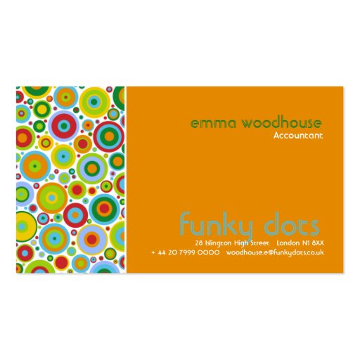 Funky Dots Orange Business Card Template (front side)