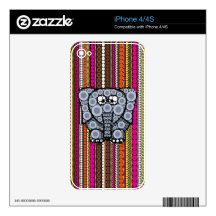 Funky Elephant Circle Mosaic with Stripes iPhone 4S Skin