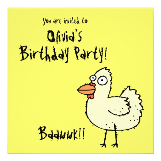 Funky Farm Chicken Birthday Party Invitation Bawk