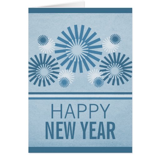 Funky Fireworks New Years Card, Blue