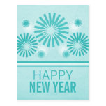 Funky Fireworks New Years Postcard, Teal