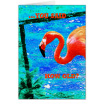 Funky flamingo birthday greeting card