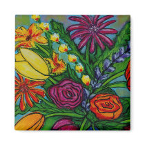 Funky Floral Bouquet Magnet by LisaLorenzPaintings Funky Floral Bouquet Magnet
