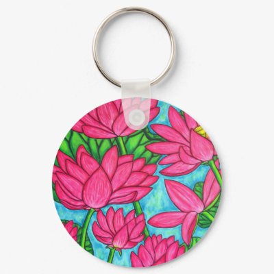 Funky Floral - Lotus Key Chain by LisaLorenzPaintings