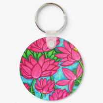 Funky Floral - Lotus Key Chain keychains by LisaLorenzPaintings Funky Floral - Lotus Key Chain keychains