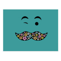 Funky Floral Mustache Postcards