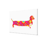 Funky floral retro cartoon dachshund dog canvas gallery wrapped canvas