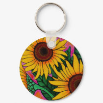 Funky Floral Sunflower Key Chain keychains by LisaLorenzPaintings Funky Floral Sunflower Key Chain keychains