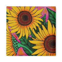 Funky Floral Sunflower Magnet by LisaLorenzPaintings Funky Floral Sunflower Magnet