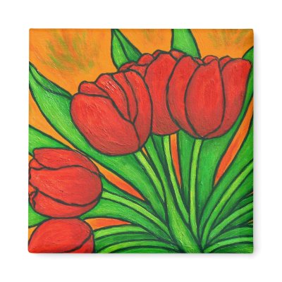 Funky Floral Tulip Magnet by LisaLorenzPaintings