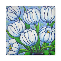 Funky Floral - White Tulip Magnet by LisaLorenzPaintings Funky Floral - White Tulip Magnet