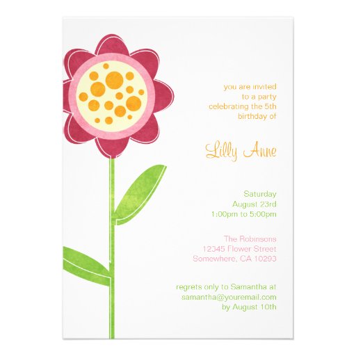 Funky Flower Girls Birthday Party Invitations