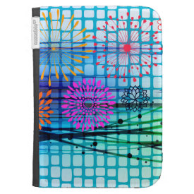 Funky Flowers Light Rays Abstract Design Kindle 3G Cases