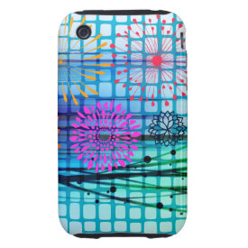 Funky Flowers Light Rays Abstract Design iPhone 3 Tough Cover