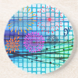 Funky Flowers Light Rays Abstract Design Coasters