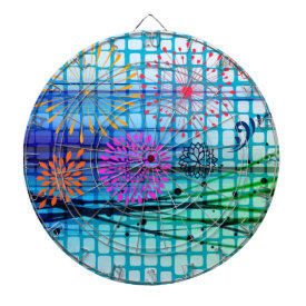 Funky Flowers Light Rays Abstract Design Dart Boards