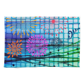 Funky Flowers Light Rays Abstract Design Hand Towel