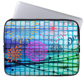 Funky Flowers Light Rays Abstract Design Laptop Sleeves
