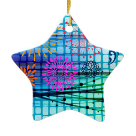 Funky Flowers Light Rays Abstract Design Christmas Tree Ornaments