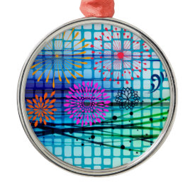 Funky Flowers Light Rays Abstract Design Christmas Ornament