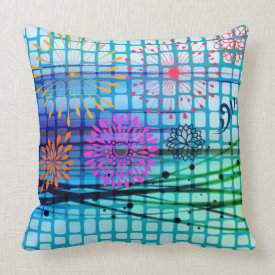 Funky Flowers Light Rays Abstract Design Throw Pillow