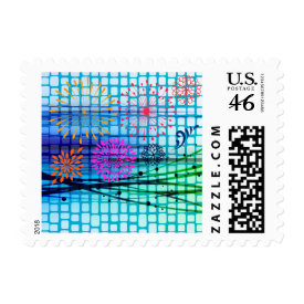 Funky Flowers Light Rays Abstract Design Postage Stamp