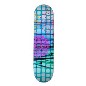 Funky Flowers Light Rays Abstract Design Skateboard Deck