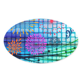Funky Flowers Light Rays Abstract Design Sticker