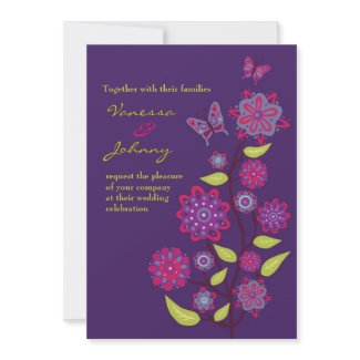 Funky Flowers Purple Wedding Invitation invitation