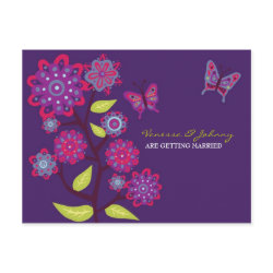 Funky Flowers Purple Wedding Save the Date Card postcard