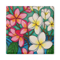 Funky Frangipani Floral Magnet by LisaLorenzPaintings Funky Frangipani Floral Magnet