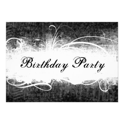 Funky Fresh Black Grunge Birthday Party Invitation