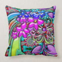 Funky Fresh Rainbow Of Retro Flowers Throw Pillows