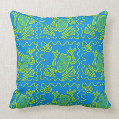 Funky Frog Blue Green Toad Kids Doodle Art Pillows