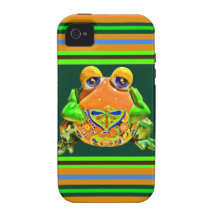 Funky Frog Orange Green Striped Novelty Gifts Case-Mate iPhone 4 Case