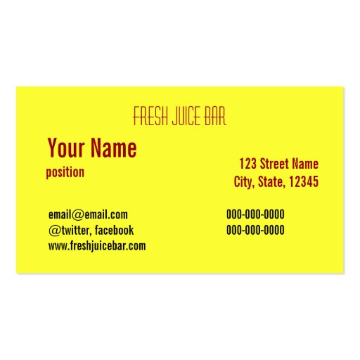funky fruit fresh juice bar business card (back side)