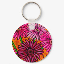 Funky Geber Daisies Floral Key Chain keychains by LisaLorenzPaintings Funky Geber Daisies Floral Key Chain keychains