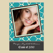 Funky Giraffe Print Graduation Announcement (aqua) cards