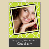 Funky Giraffe Print Graduation Announcement (lime) cards