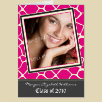 Funky Giraffe Print Graduation Announcement (pink) cards