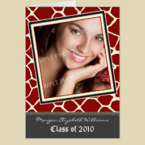Funky Giraffe Print Graduation Announcement (red) cards