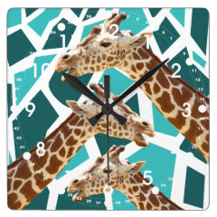 Funky Giraffe Print Teal Blue Wild Animal Pattern Square Wallclocks