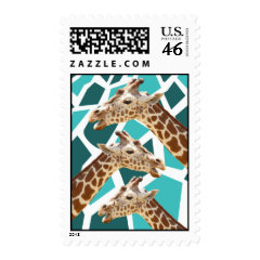 Funky Giraffe Print Teal Blue Wild Animal Pattern Postage