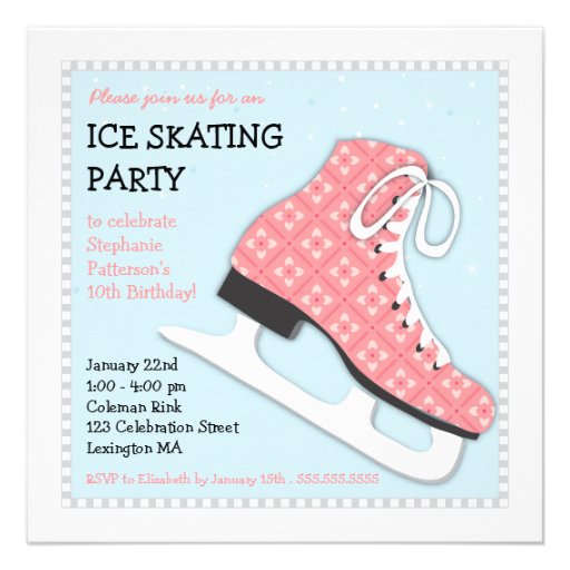 Funky Girl Ice Skating Birthday Party Custom Announcements